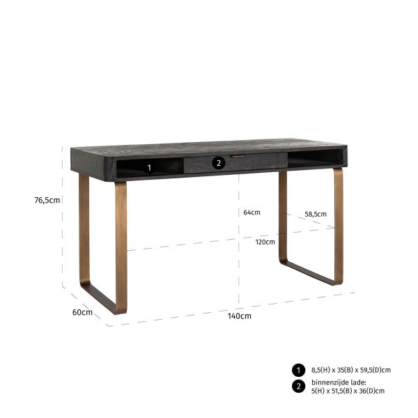 Bureau Blackbone brass 1-lade (Black rustic) - Afbeelding 2