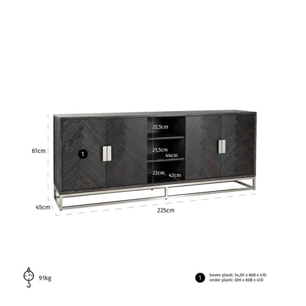 Dressoir Blackbone silver 4-deuren + open vak (Black rustic) - Afbeelding 4
