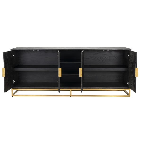 Dressoir Blackbone gold 4-deuren + open vak (Black rustic) - Afbeelding 6