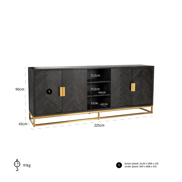 Dressoir Blackbone gold 4-deuren + open vak (Black rustic) - Afbeelding 4