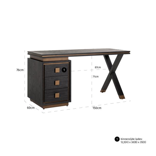 Bureau Hunter 3-laden  (Black rustic) - Afbeelding 4