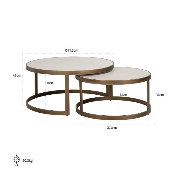 Salontafel Whitebone brass set van 2 (Verona Grey) - Afbeelding 4