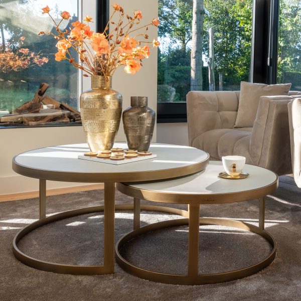 Salontafel Whitebone brass set van 2 (Verona Grey) - Afbeelding 8