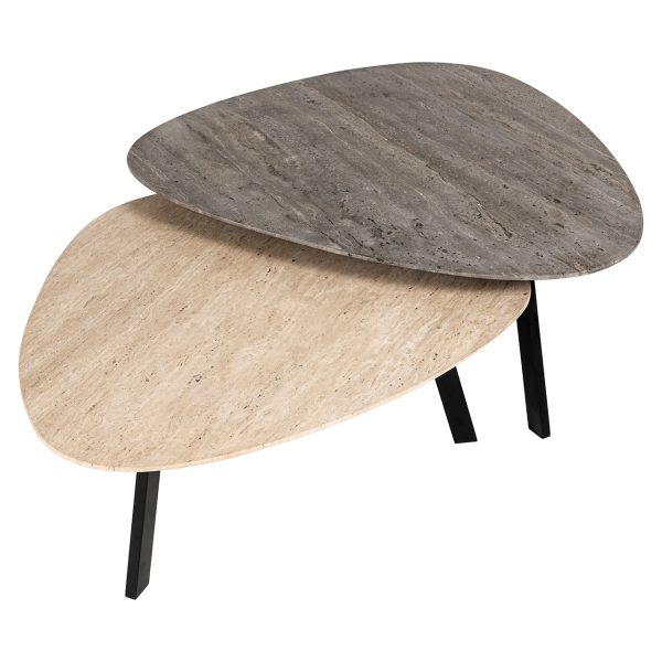 Salontafel Spencer set van 2 beige/grey travertine (Beige) - Afbeelding 2