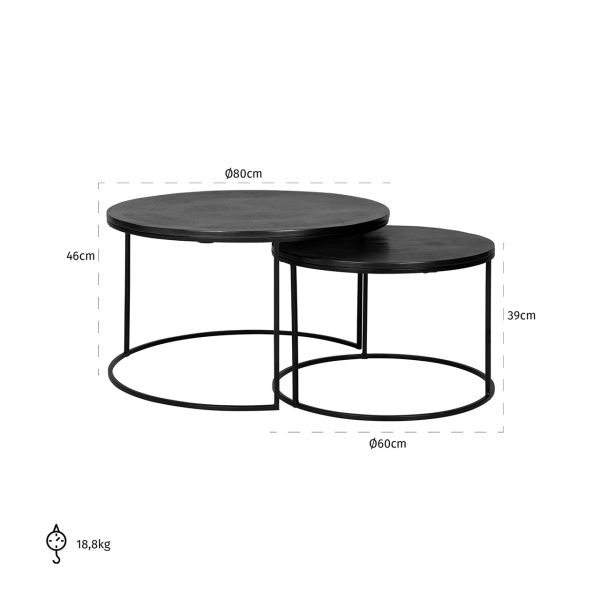 Salontafel Bolder set van 2 aluminium zwart (Black) - Afbeelding 3