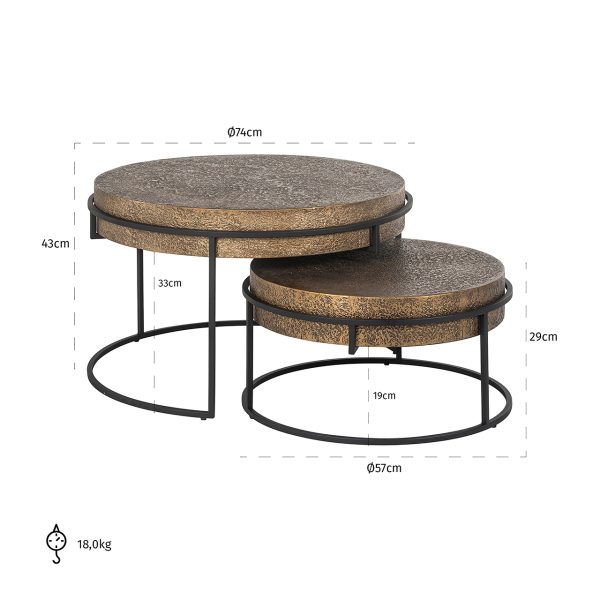 Salontafel Derby set van 2 (Black/gold) - Afbeelding 3