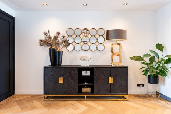 Dressoir Blackbone gold 4-deuren + open vak (Black rustic) - Afbeelding 8
