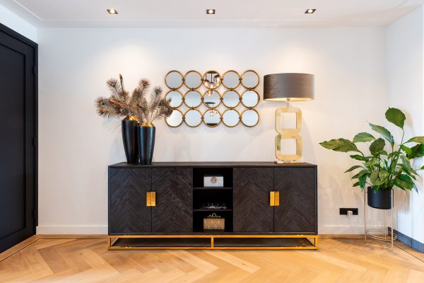 Dressoir Blackbone gold 4-deuren + open vak (Black rustic) - Afbeelding 9
