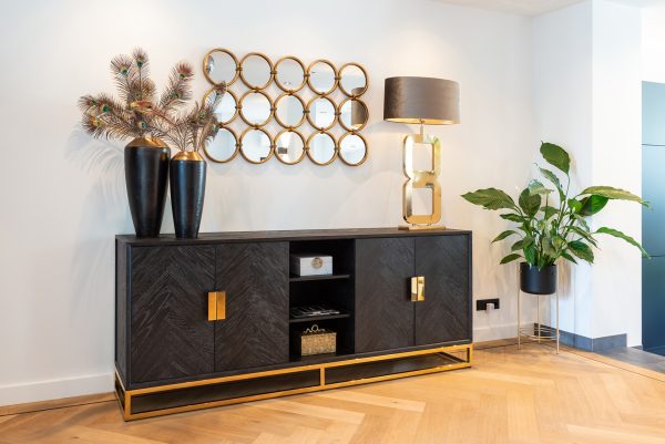 Dressoir Blackbone gold 4-deuren + open vak (Black rustic) - Afbeelding 10