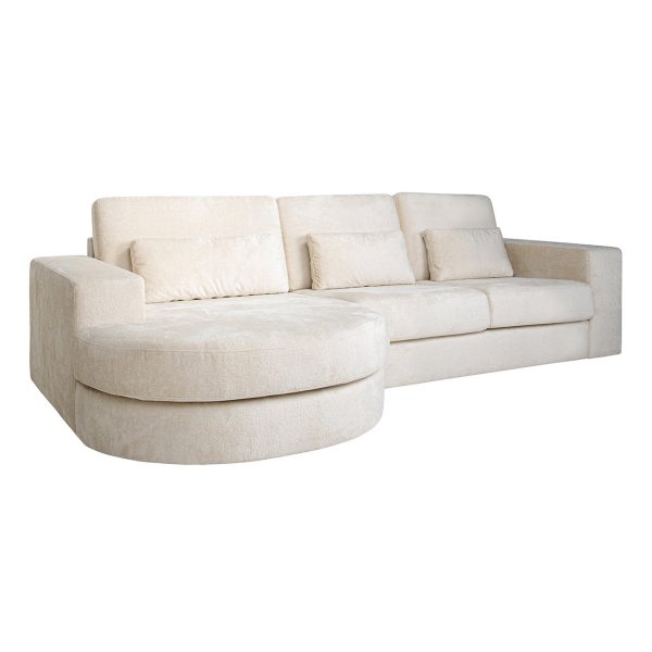 Bank Felix lounge links rond + 2,5 zitter white chenille (Bergen 900 white chenille) - Afbeelding 3