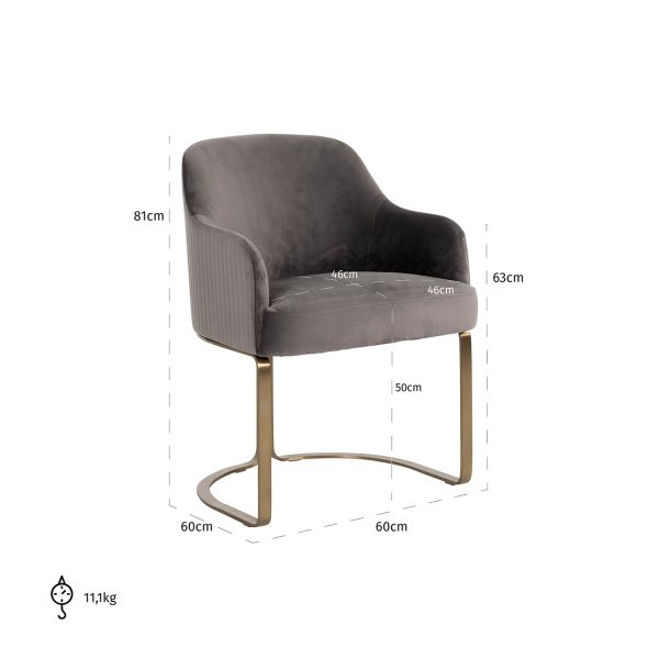 Stoel Hadley stone velvet / brushed gold (Quartz Stone 101) - Afbeelding 5