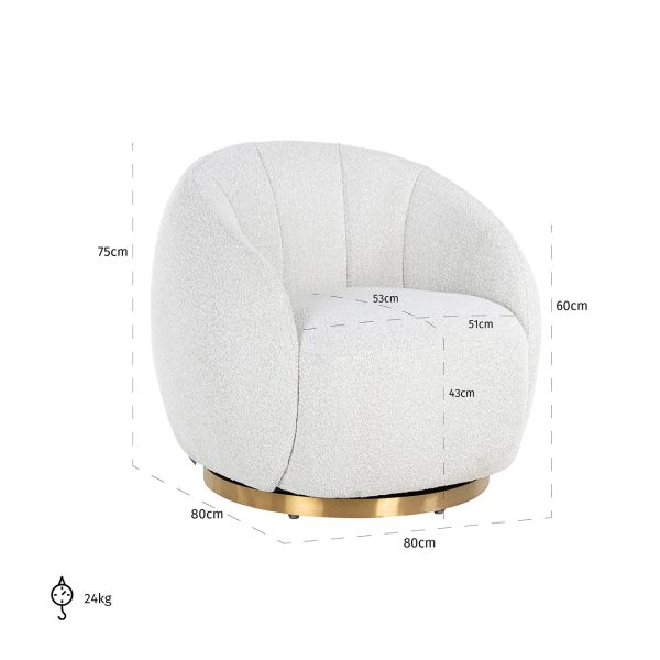 Draaifauteuil Jago white bouclé / brushed gold (Copenhagen 900 Bouclé White) - Afbeelding 5