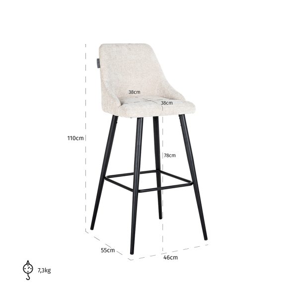 Bar stoel Brooke cream unicorn (set van 2) (Unicorn 11 cream) - Afbeelding 6