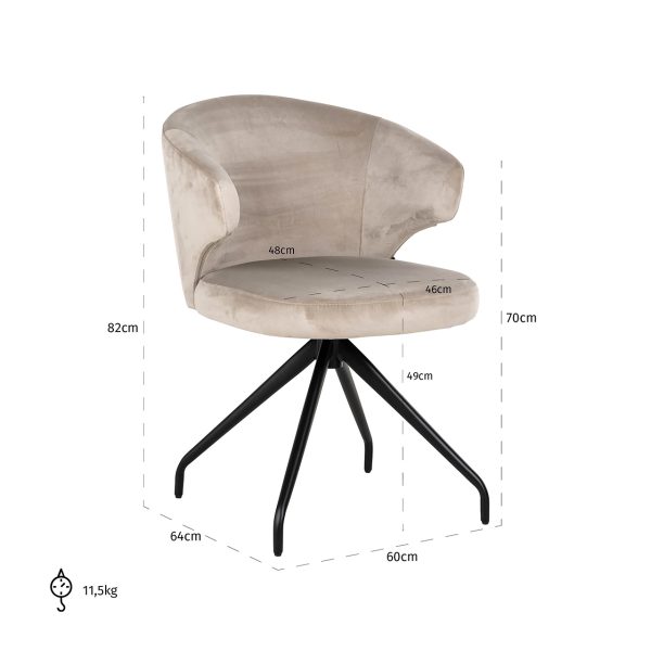 Draaistoel Milly khaki velvet (Quartz Khaki 903) - Afbeelding 5