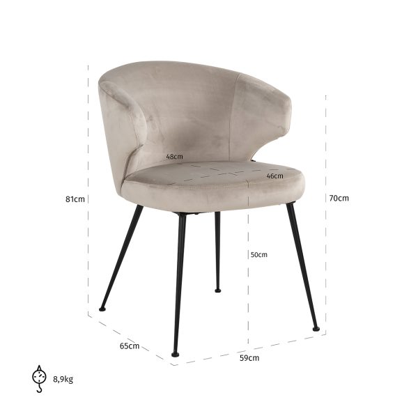 Stoel Xandra khaki velvet (Quartz Khaki 903) - Afbeelding 5