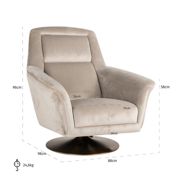 Draaifauteuil Nora khaki velvet (Quartz Khaki 903) - Afbeelding 5