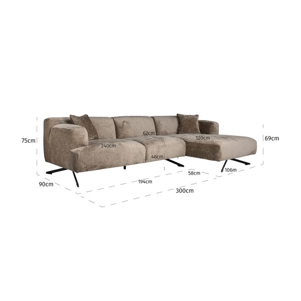 Bank Donovan 3-zits + lounge rechts (Bergen 104 taupe chenille) - Afbeelding 5