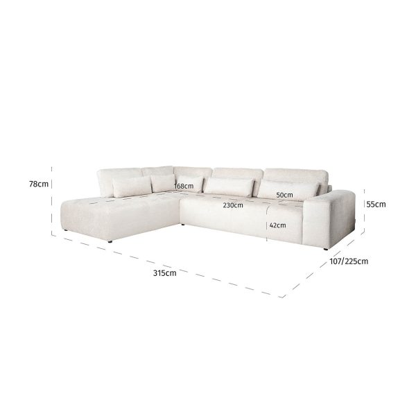 Bank Lund 3-zits + ottoman links cream fusion (Fusion cream 02) - Afbeelding 5