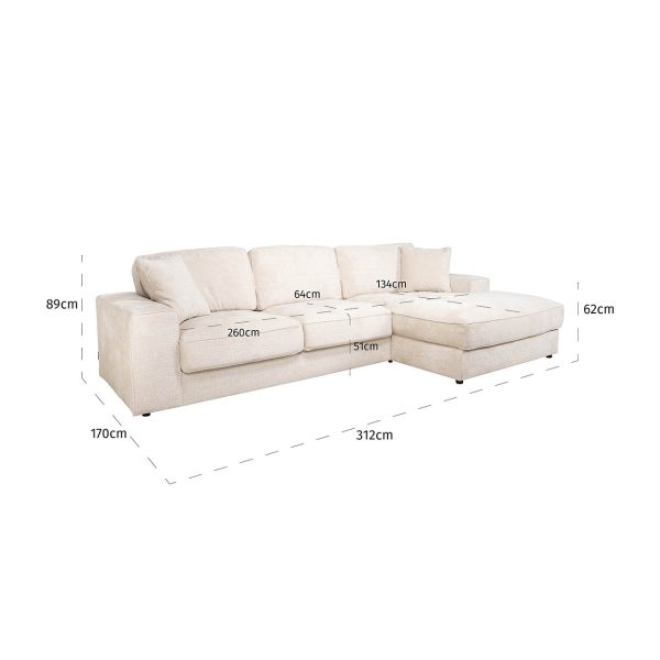 Sofa Santos 2,5-seater + lounge right beige niagara (Niagara 902 beige Chenille) - Afbeelding 5
