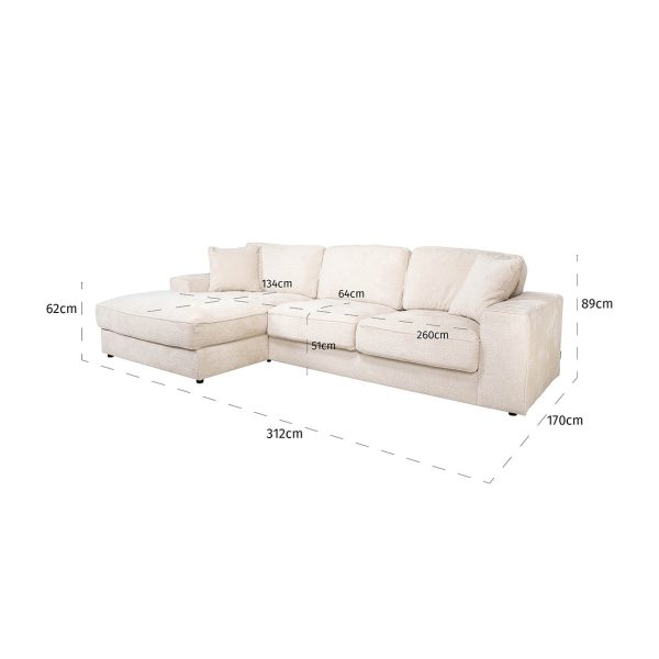 Sofa Santos lounge left + 2,5-seater beige niagara (Niagara 902 beige Chenille) - Afbeelding 5