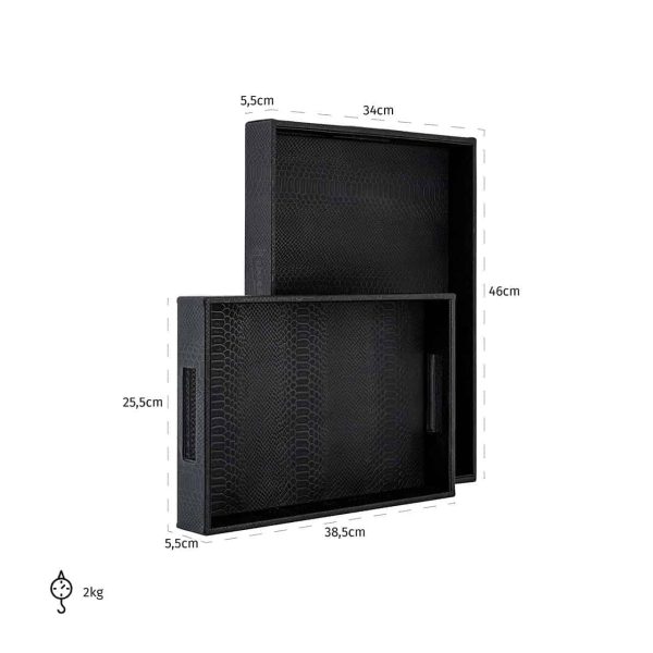 Dienblad Blane zwart croco set van 2 (Black) - Afbeelding 2
