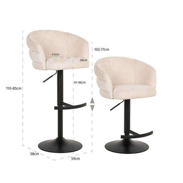 Bar/counter stoel draaibaar Nikki beige chenille (Niagara 902 beige Chenille) - Afbeelding 5