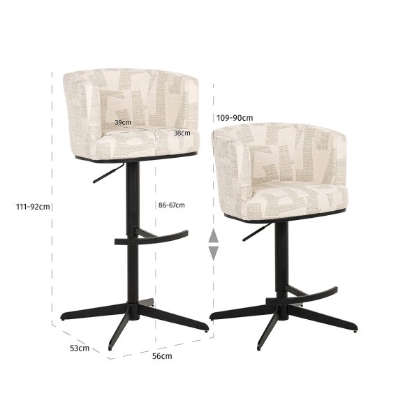 Bar/counterstoel Cheyenne beige graffic (Beige graffic) - Afbeelding 2