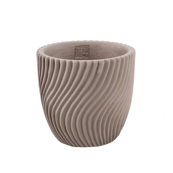 Lianna Beige cement round pot line pattern L