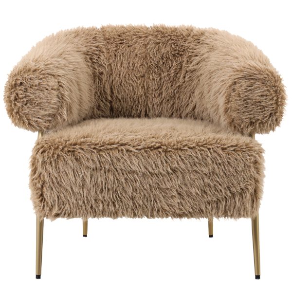Hair Brown Fauteuil Gold Metal Base