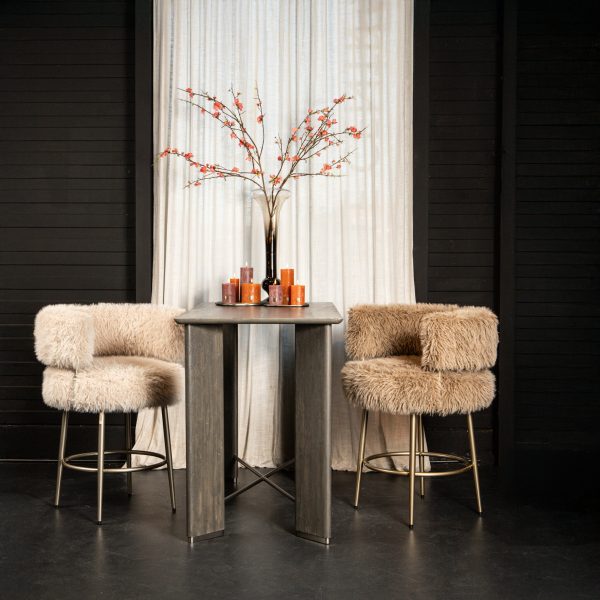 Hair Brown Bar Chair Brown Metal Base - Afbeelding 2