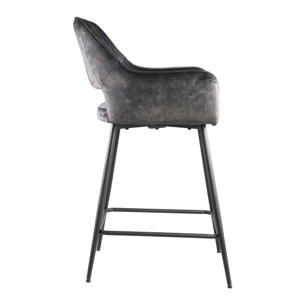 Fal LOW Velvet Anthracite Bar Stool Black Metal Le (set of 2) - Afbeelding 2