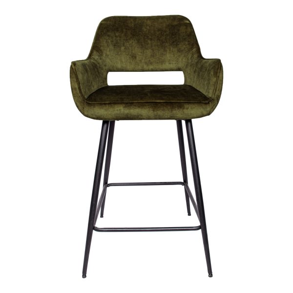 Fal LOW Velvet Green Bar Stool Black Metal Leg KD (set of 2) - Afbeelding 2