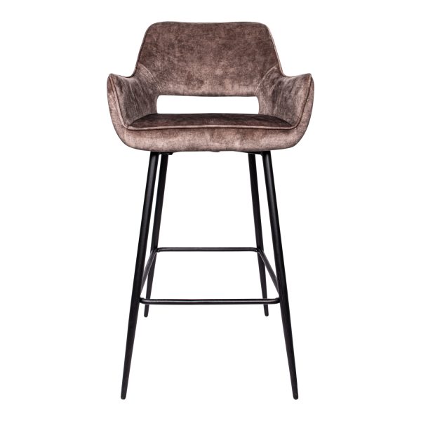 Fallon Velvet Brown Bar Stool Black Metal Leg KD (set of 2) - Afbeelding 2