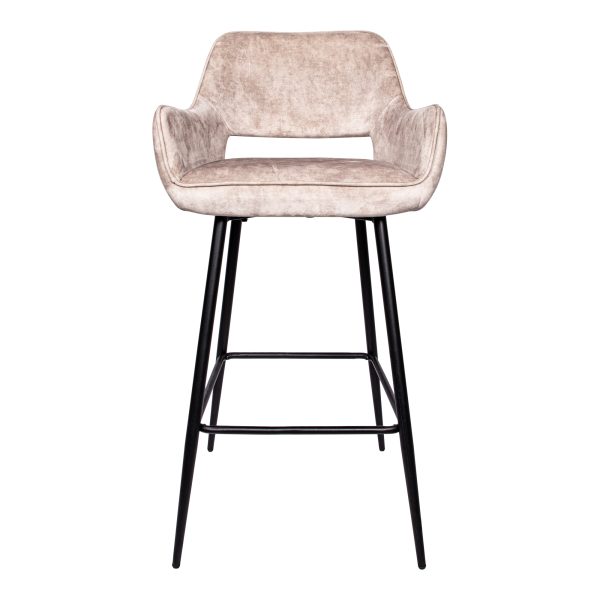 Fallon Velvet Khaki Bar Stool Black Metal Leg KD (set of 2) - Afbeelding 2