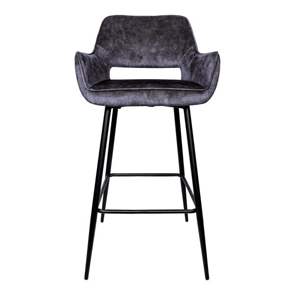 Fallon Velvet Anthracite Bar Stool Black Metal Leg (set of 2) - Afbeelding 2