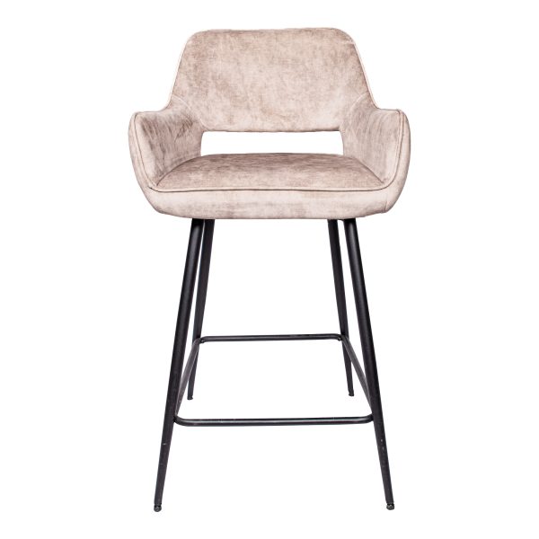 Fal LOW Velvet Khaki Bar Stool Black Metal Leg KD (set of 2) - Afbeelding 2