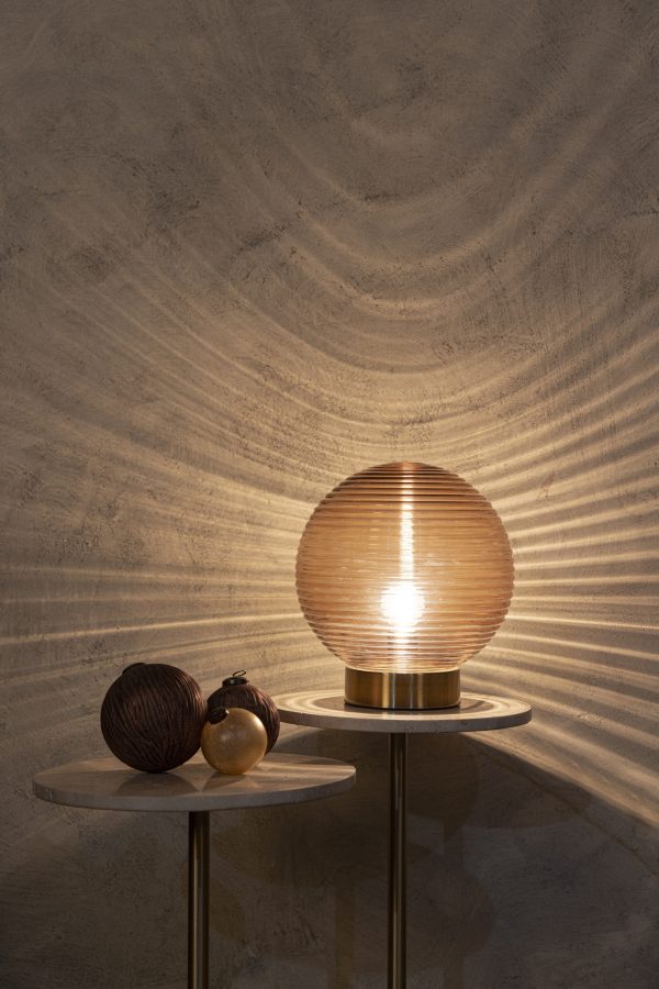 Korrin Brown Embossed Rib Glass Table Lamp Ball L - Afbeelding 2