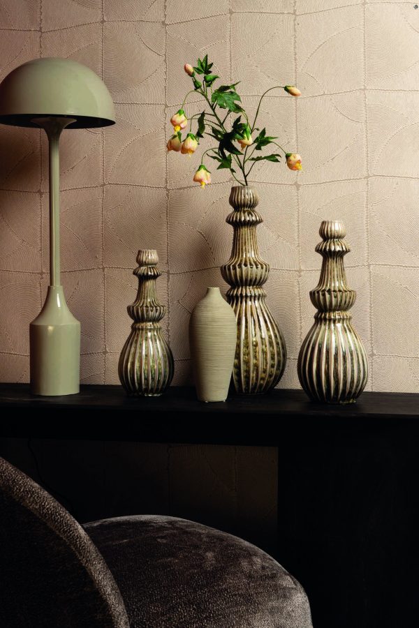 Myrtle Cream ceramic round ribbed vase S - Afbeelding 3