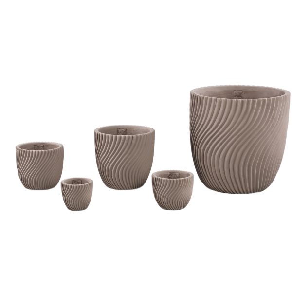 Lianna Beige cement round pot line pattern L - Afbeelding 3