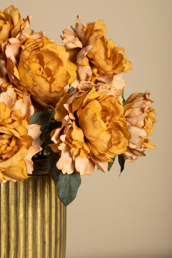 Peony Flower orange with flocked leaves - Afbeelding 3