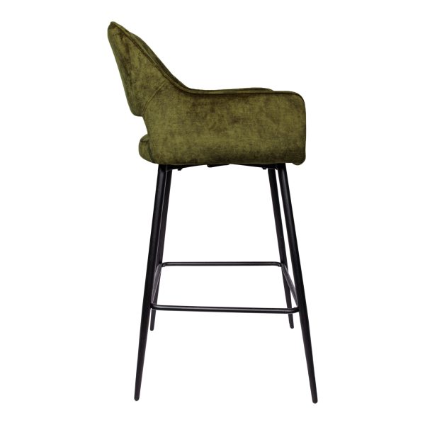 Fallon Velvet Green Bar Stool Black Metal Leg KD (set of 2) - Afbeelding 3