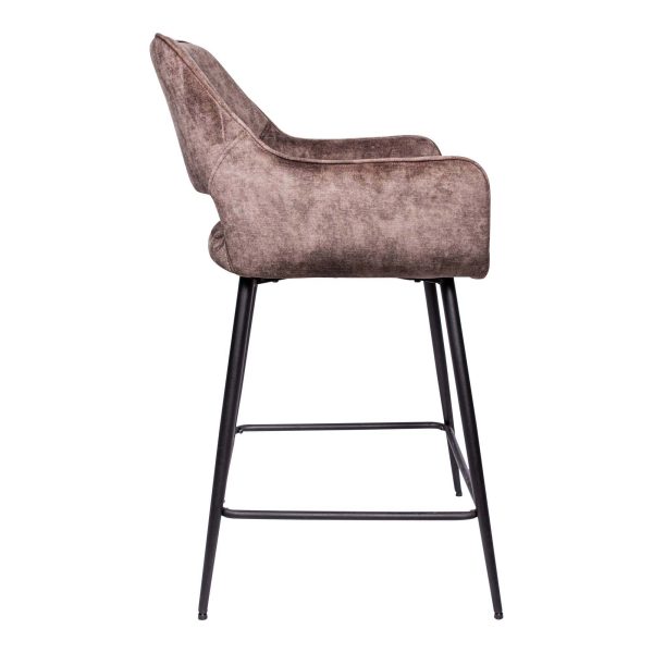 Fal LOW Velvet Brown Bar Stool Black Metal Leg (set of 2) - Afbeelding 3