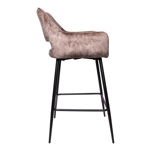 Fallon Velvet Brown Bar Stool Black Metal Leg KD (set of 2) - Afbeelding 3