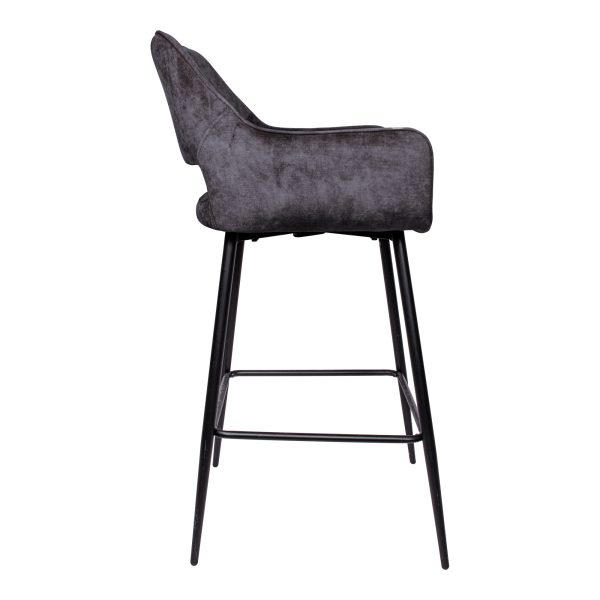 Fallon Velvet Anthracite Bar Stool Black Metal Leg (set of 2) - Afbeelding 3