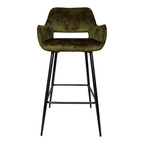 Fallon Velvet Green Bar Stool Black Metal Leg KD (set of 2) - Afbeelding 4
