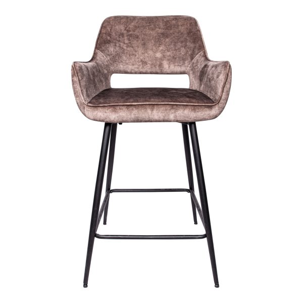 Fal LOW Velvet Brown Bar Stool Black Metal Leg (set of 2) - Afbeelding 4