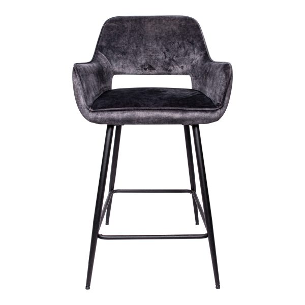 Fal LOW Velvet Anthracite Bar Stool Black Metal Le (set of 2) - Afbeelding 4