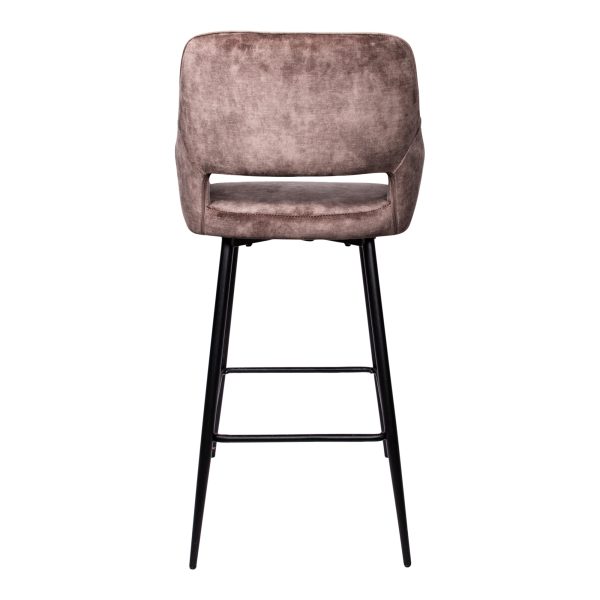 Fallon Velvet Brown Bar Stool Black Metal Leg KD (set of 2) - Afbeelding 4