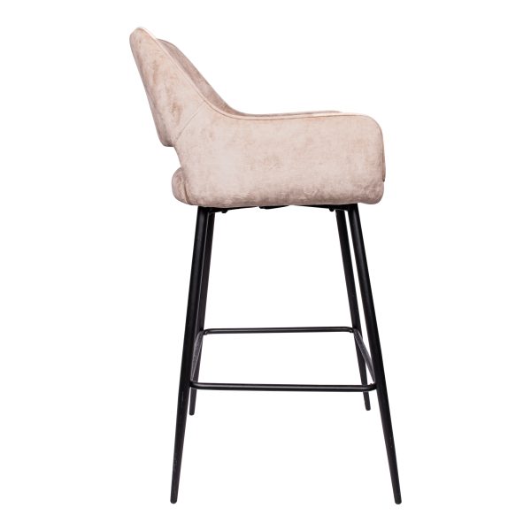 Fallon Velvet Khaki Bar Stool Black Metal Leg KD (set of 2) - Afbeelding 4