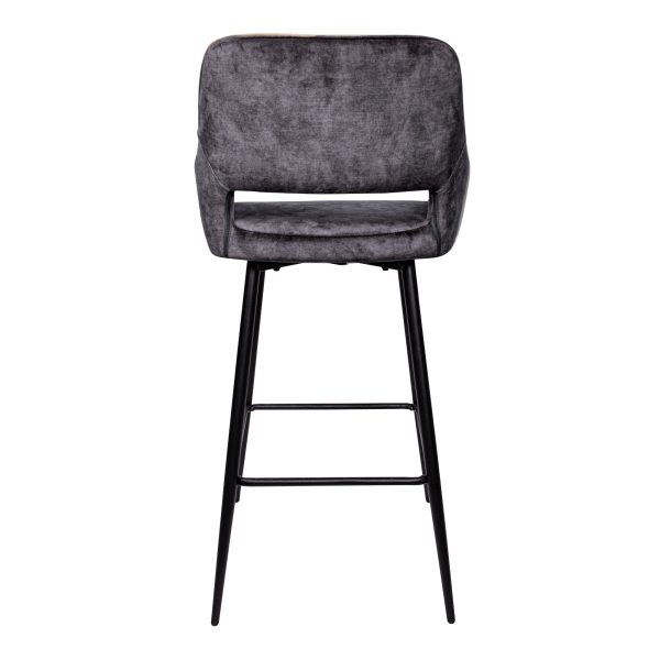 Fallon Velvet Anthracite Bar Stool Black Metal Leg (set of 2) - Afbeelding 4